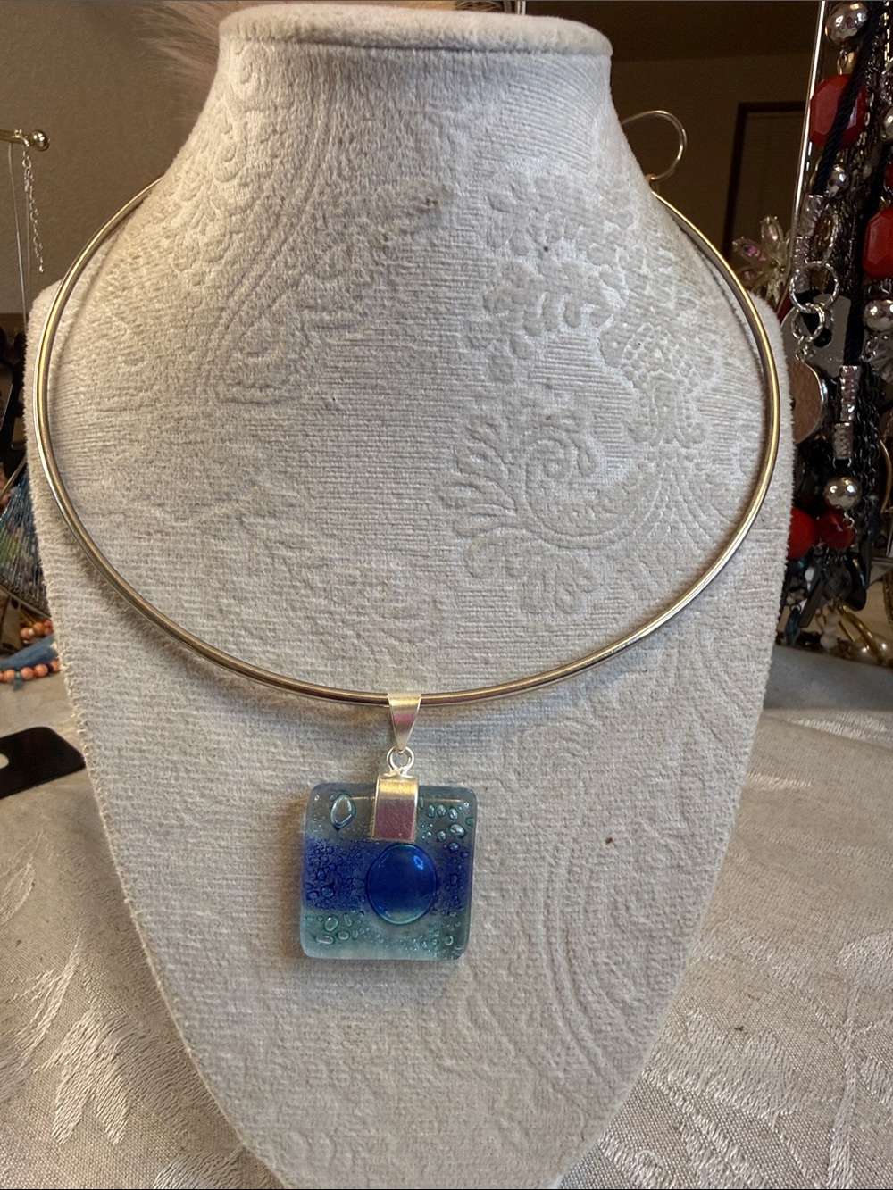 Handcrafted Blue Glass Pendant Necklace - Women Jewelry